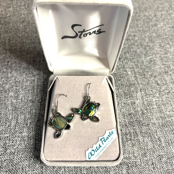 Wild Pearle Silver and Abalone inlay Turtle earrings Hypoallergenic posts - Picture 2 of 3